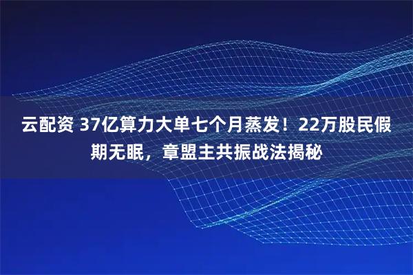 云配资 37亿算力大单七个月蒸发！22万股民假期无眠，章盟主共振战法揭秘